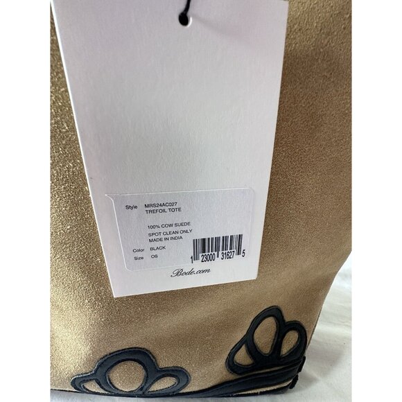 BODE Trefoil Tote Bag Black Beige Suede Leather - Picture 7 of 11